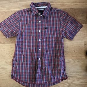 Rvca boys Youth Small  short sleeved shirt plaid button down shirt like NEW MINT